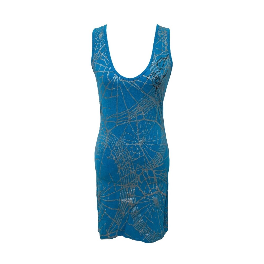 Pepe Jean's London Women’s Bodycon Shirt Dress Blue Web Sleeveless Size Large